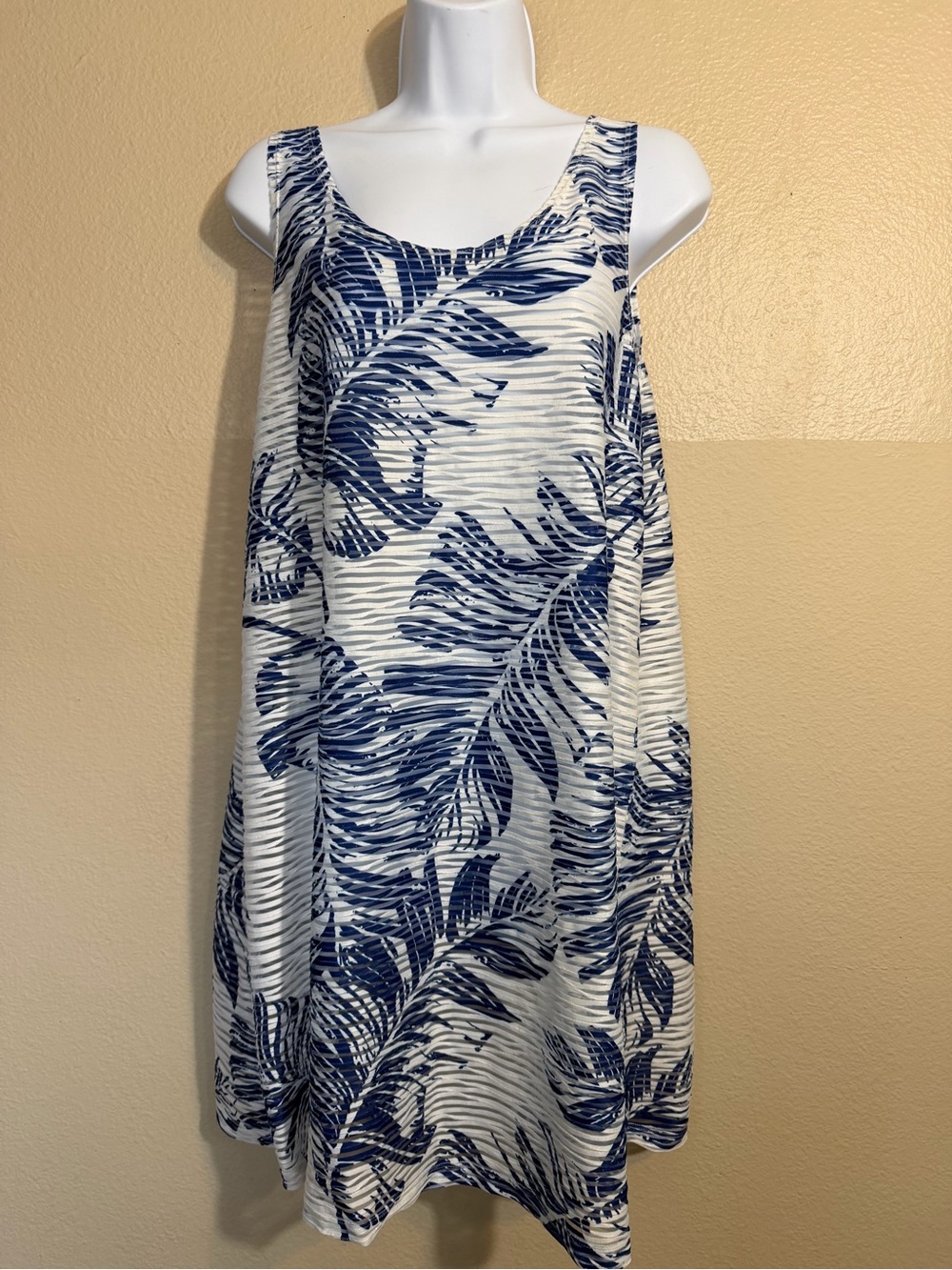 Portacruz Blue Palm Sheer Striped Beach Swim Cover-Up Dress Size L